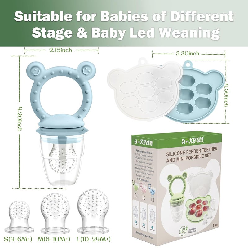 JEXFUN Silicone Baby Fruit Food Feeder Pacifier & Breastmilk Popsicle Freezer Molds for Cooling Relief, BPA Free Silicone Feeder to Safely Introduce New Foods, Double as Teething Toys, 4 Month+ - Image 5